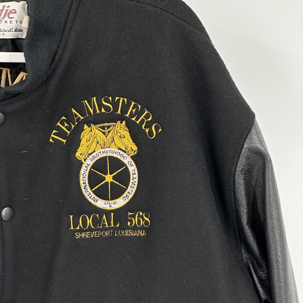 Birdie Mens Jacket Size L Vintage Teamsters Local 568 Wool Leather Varsity Union - Picture 4 of 11